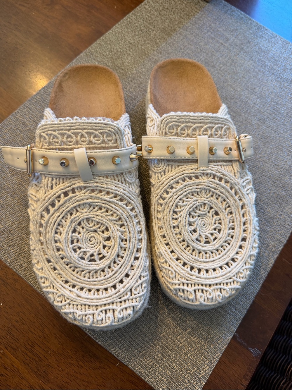 Crochet Knit Mule/Clog Shoes in cream color